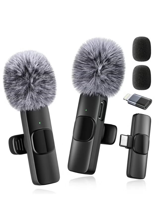Wireless Lavalier Microphone for iPhone - Android, iPad, Tablet, Bluetooth Mini Microphone with Noise Cancellation for USB-C Android Phones and iPhones Video Recording - Interviews - Vlogging - Auto-Sync and Noise Cancellation